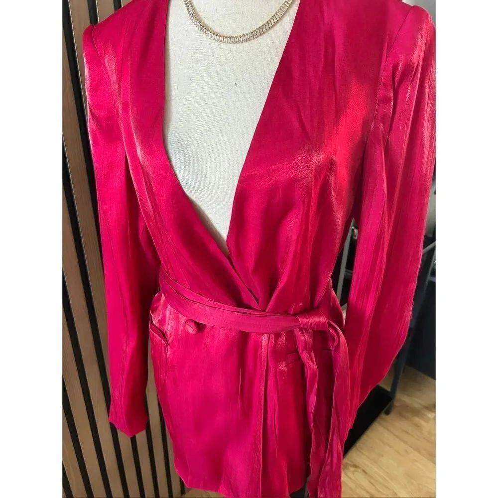 Zara red blazer shinny stylish with small shoulder padding work attire office we